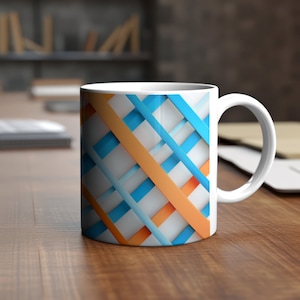 Vibrant 3D Abstract Coffee Mug in Blue and Orange, 11oz or 15oz Ceramic Coffee Cup, Unique Modern Design, Ideal Birthday Present