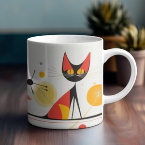 Retro Atomic Cat Coffee Mug - Mid Century Modern Purrfect Gift for Cat Lovers