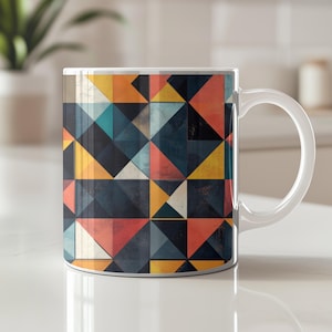 Midcentury Modern Geometric Triangular Coffee Mug, 11oz and 15oz, Mid Century Modern Décor, Unique Coffee Mug, Mothers Day Present
