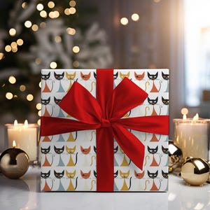 Atomic Cat Mid Century Modern Gift Wrap  | Christmas Wrapping, Holiday Christmas Birthday Festive Wrap in Matte & Satin Finishes