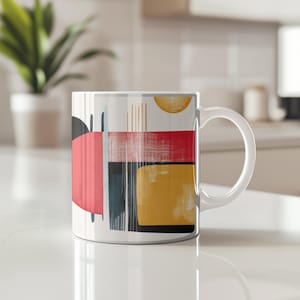 Vintage Midcentury Modern Coffee Mug, 11oz and 15oz, Mid Century Modern Décor, Unique Coffee Mug, Mothers Day Present, Yellow and Red