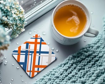 Blue Orange Cork Coasters Set, Modern Geometric Drink Coasters