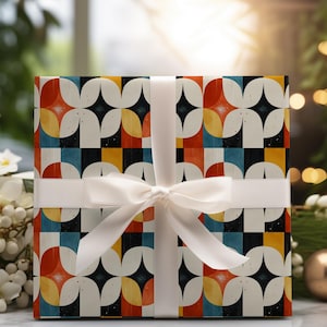 Wrapping Paper | Mid Century Modern Gift Wrap with Geometric Pattern | Holiday Christmas Birthday Festive Wrap in Matte & Satin Finishes