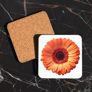 Daisy Drink Coaster, Floral Design, Square Cork Coaster, Housewarming Gift, Cork Bottom Coasters, 4-piece set, Mothers Day Present