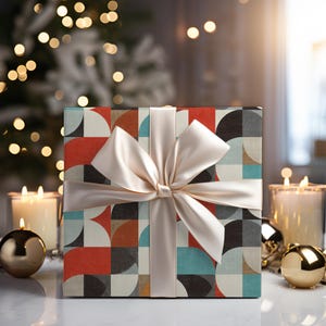 Gift Wrap Paper, Mid Century Modern Geometric Design, Satin & Matte Finishes, Water and Scratch Resistant, Holiday Christmas Gift Wrap