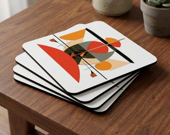 Mid Century Modern Cork Coasters Set of 4, Retro Drink Coasters, MCM Home Decor, Coffee Table Decor, Housewarming Gift