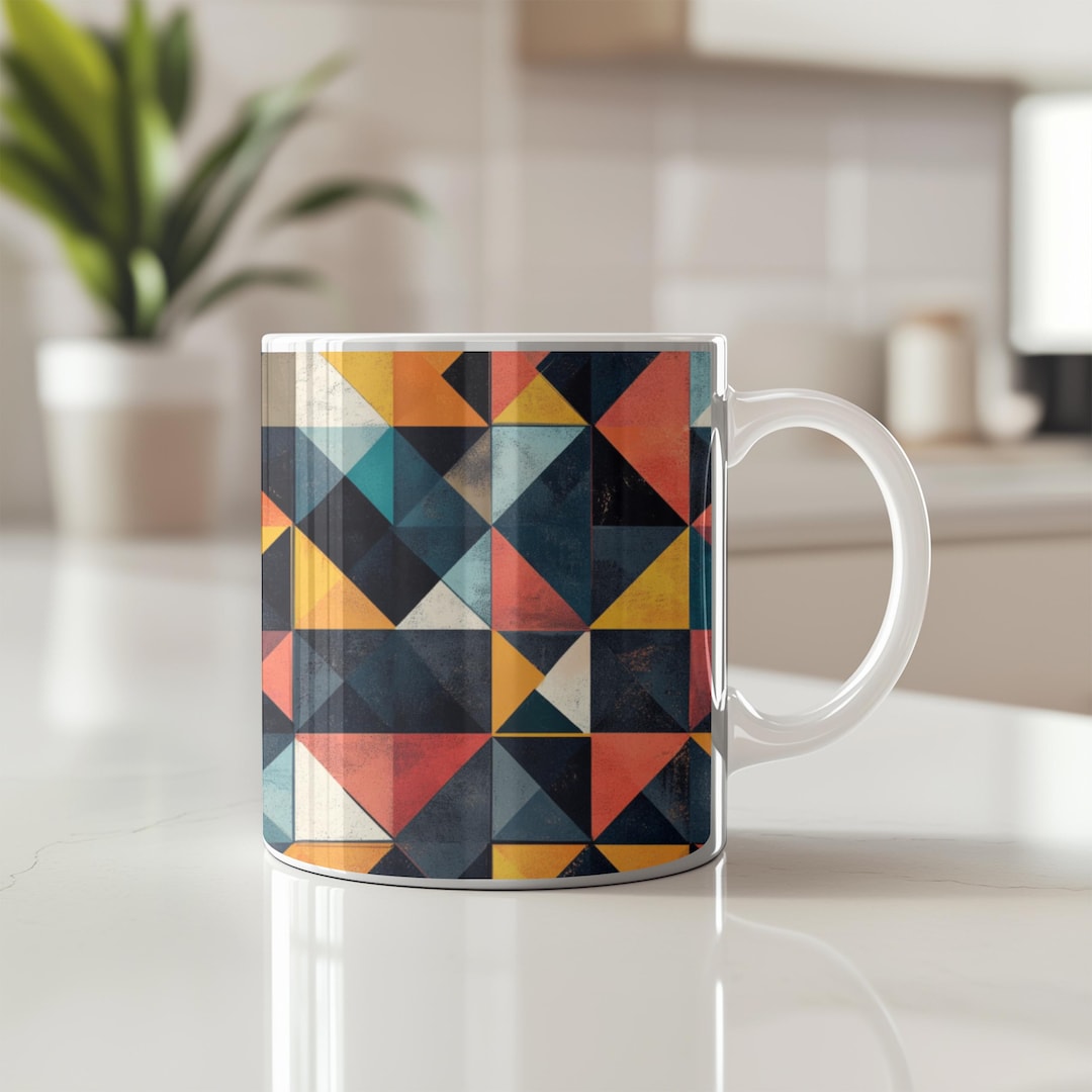 Mug Geometric Pattern Mid-century Modern Ceramic Coffee Mug, Geometric Triangle Design - Etsy