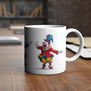 Kaffeetasse Fröhlicher Clown Print Keramik 11 Unzen & 15 Unzen niedliches Spülmaschinen Zirkus-Thema Geburtstagsgeschenk