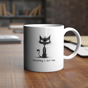 Everything is Just Fine Coffee Mug, Everything is Fine, 11oz and 15oz, Funny, Humor, Cartoon, Gift for Her Him, Present, Birthday, Holiday