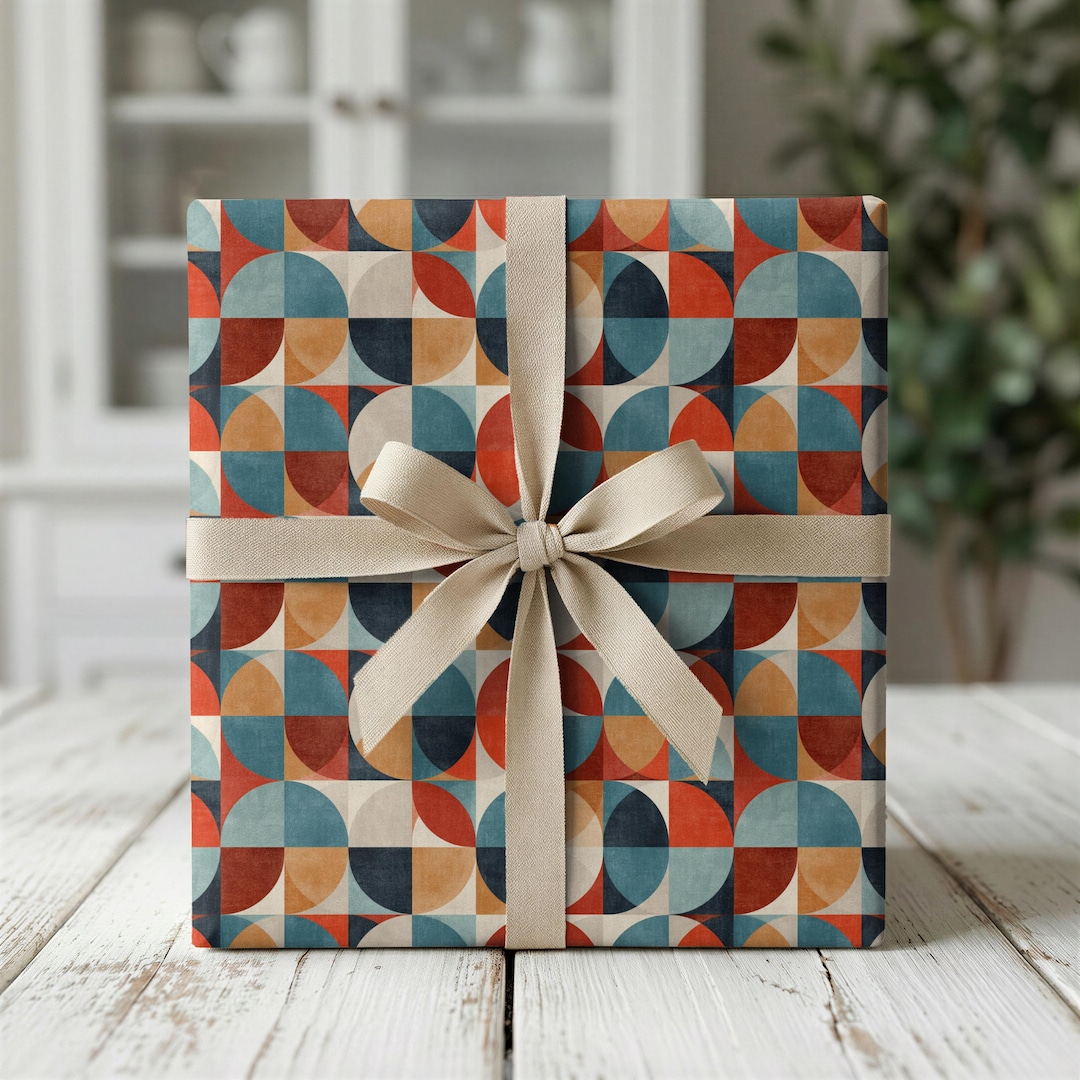 Mid Century Circle Gift Wrapping Paper | Retro Holiday Christmas Gift ...