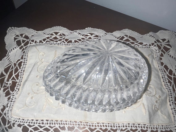 Crystal egg, fridgies, candy jar, terrine, clear glass egg, lined, A1, easter, fridgies