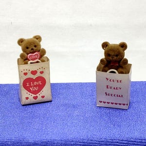Flocked Mini Teddy Bears Decorative Love Messages Gift Bags Fridge Magnets 1980s