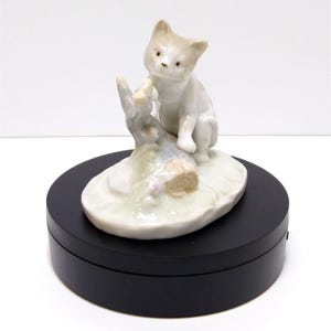 Porcelain Cat Climbing Tree Figurine 1970s Vintage RARE Hard To Find Collectible Vitreous Porcelain