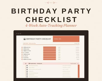 Birthday Party Checklist Planner | 6-Week Auto-Tracking (Excel Digital Download)