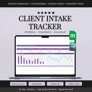 Therapist Client Intake Tracker, Referral Pipeline, Conversion Log (Excel/Google Sheets)