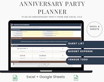 Anniversary Celebration Planner with Milestone and Memory Tracking | Excel Instant Download