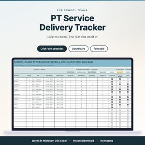 Physical Therapy Log for School Physical Therapists, Session Count Tracker, Make-Ups and Documentation Checklist