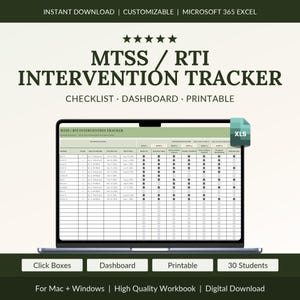 MTSS RTI Interventions-Tracker, 9-Schritte-Checkliste, Excel-Dashboard (Digitaler Download)