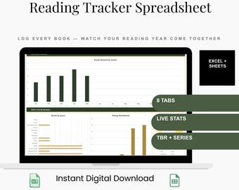 Reading Tracker Spreadsheet | Book Log, TBR, Goals (Excel, Google Sheets)