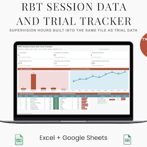 Hoja de cálculo de datos RBT, registro de ensayos discretos y sesiones para técnicos de comportamiento registrados.