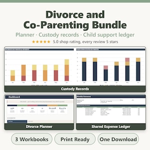 Divorce Bundle, Co Parenting Binder, Custody Log, Child Support Tracker and Separation Planner Spreadsheets