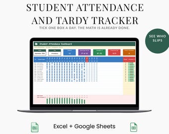 Student Attendance Tracker for Teachers and Homeschool, Tardy Log, Excel and Google Sheets