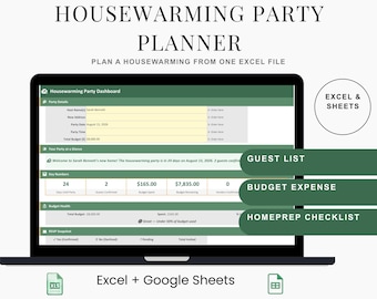 Housewarming Party Planner Spreadsheet | Guest List, Budget & Home-Prep Checklist | New Home Celebration