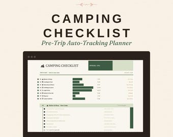 Camping Checklist Planner | 2-Week Pre-Trip Auto-Tracking (Excel Digital Download)
