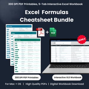 Excel-formules Cheatsheetbundel: 243 functies, doorzoekbare werkmap, pdf-referentiegids, direct downloaden