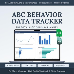 FBA Data Collection Spreadsheet, ABC Behavior Tracker with Auto Graphs for BCBAs, Google Sheets