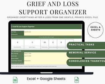 Grief Support Organizer Spreadsheet | Memorial Planning and Condolence Tracker | Bereavement Excel Tool