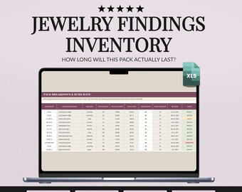 Jewelry Findings Inventory Tracker Spreadsheet, Jump Rings, Clasps, Ear Wires and Reorder