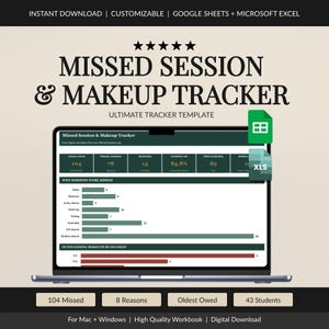 Missed Session and Makeup Tracker for Therapy, Reason Codes, Sessions Owed