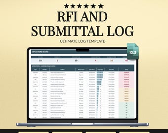 RFI Submittal Log Spreadsheet | Construction Admin Tracker with Aging and Ball in Court | Excel Template for Project Engineers