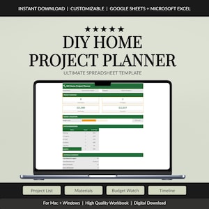 Spreadsheet voor het plannen van huisrenovaties: doe-het-zelfprojecten, materiaallijst, budget en tijdschema.