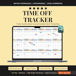 Employee PTO Tracker Excel Spreadsheet (Digital Download)