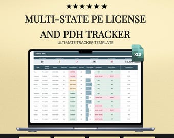 PE License Tracker Spreadsheet | Multi State PDH and Continuing Education Log | Excel Template for Professional Engineers