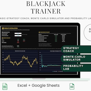 Hoja de cálculo para entrenar estrategias de blackjack con simulador de Monte Carlo y laboratorio de probabilidad.