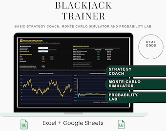 Blackjack Strategy Trainer Spreadsheet with Monte Carlo Simulator & Probability Lab