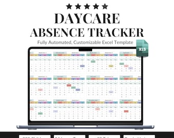 Child Care Tracker with Absence Log, Dashboard and Monthly Reports, Excel Instant Download