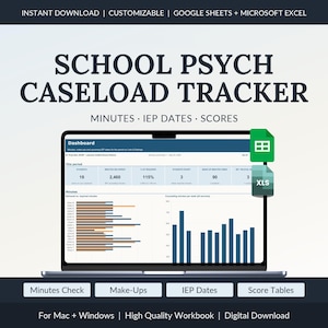 School Psychologist Caseload Tracker, Counseling Minutes Log and Standard Score Percentile Calculator
