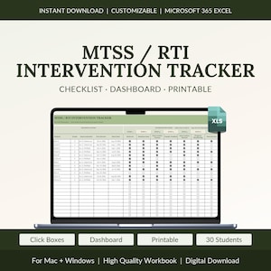 MTSS RTI Intervention Tracker, 9-Step Checklist, Excel Dashboard (Digital Download)