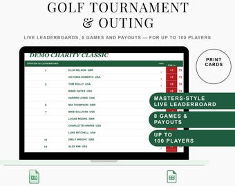Google Sheets Golf Leaderboard with  Live Score Tracker, Group Assignments, Tournament Manager for 50+ Players