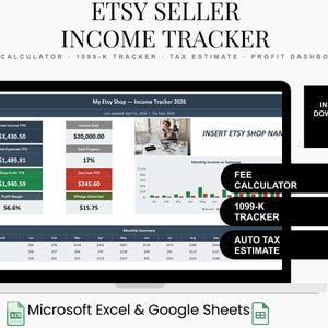 Rastreador de ingresos, registro de gastos y calculadora de impuestos para vendedores de Etsy (descarga instantánea)