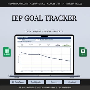 IEP-doeltracker voor Google Sheets en Excel, voortgangsmonitoring voor speciaal onderwijs (digitale download)