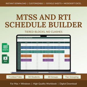 RTI Intervention Schedule Builder for MTSS Teams, Tier 2 and 3 Groups, Google Sheets