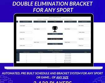 Double Elimination Bracket | Excel Google Sheets | 128 Players | Tournament Organizer Spreadsheet