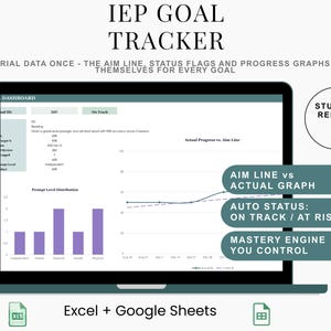 IEP-doeltracker in Excel met voortgangsbewaking via Aim Line voor leerkrachten in het speciaal onderwijs