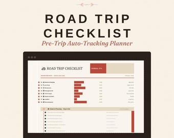 Road Trip Checklist with Pre-Planning Schedule, Car Service, Stops, Snacks | Excel Google Sheets