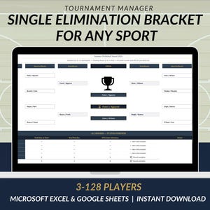 Single Elimination Tournament Bracket | Excel Google Sheets Setup (3-128 Players)
